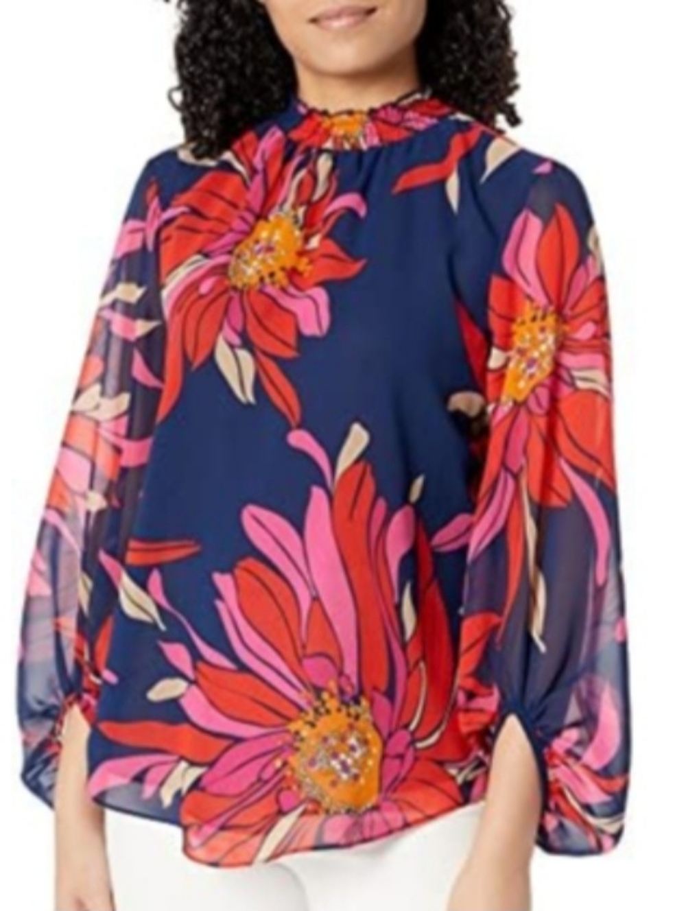 Trina Turk Floral Mock Neck Blouse